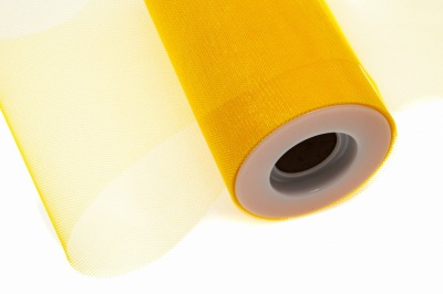 Фатин блестящий в шпульках 16-72, 12 гр/м2, шир. 15 см (в нам. 25+/-1 м), цвет т.жёлтый - купить в Нефтеюганске. Цена: 107.52 руб.