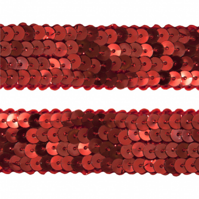 Тесьма с пайетками 3, шир. 20 мм/уп. 25+/-1 м, цвет красный - купить в Нефтеюганске. Цена: 778.19 руб.