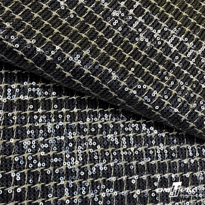 Ткань костюмная с пайетками, 100%полиэстр, 460+/-10 гр/м2, 150см #309 - цв. чёрный - купить в Нефтеюганске. Цена 1 203.93 руб.