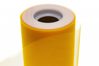 Фатин в шпульках 16-72, 10 гр/м2, шир. 15 см (в нам. 25+/-1 м), цвет жёлтый - купить в Нефтеюганске. Цена: 100.69 руб.