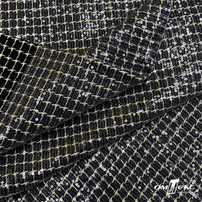 Ткань костюмная с пайетками, 100%полиэстр, 460+/-10 гр/м2, 150см #309 - цв. чёрный - купить в Нефтеюганске. Цена 1 203.93 руб.