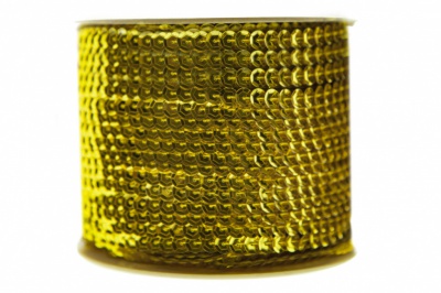 Пайетки "ОмТекс" на нитях, SILVER-BASE, 6 мм С / упак.73+/-1м, цв. 7 - св.золото - купить в Нефтеюганске. Цена: 468.37 руб.